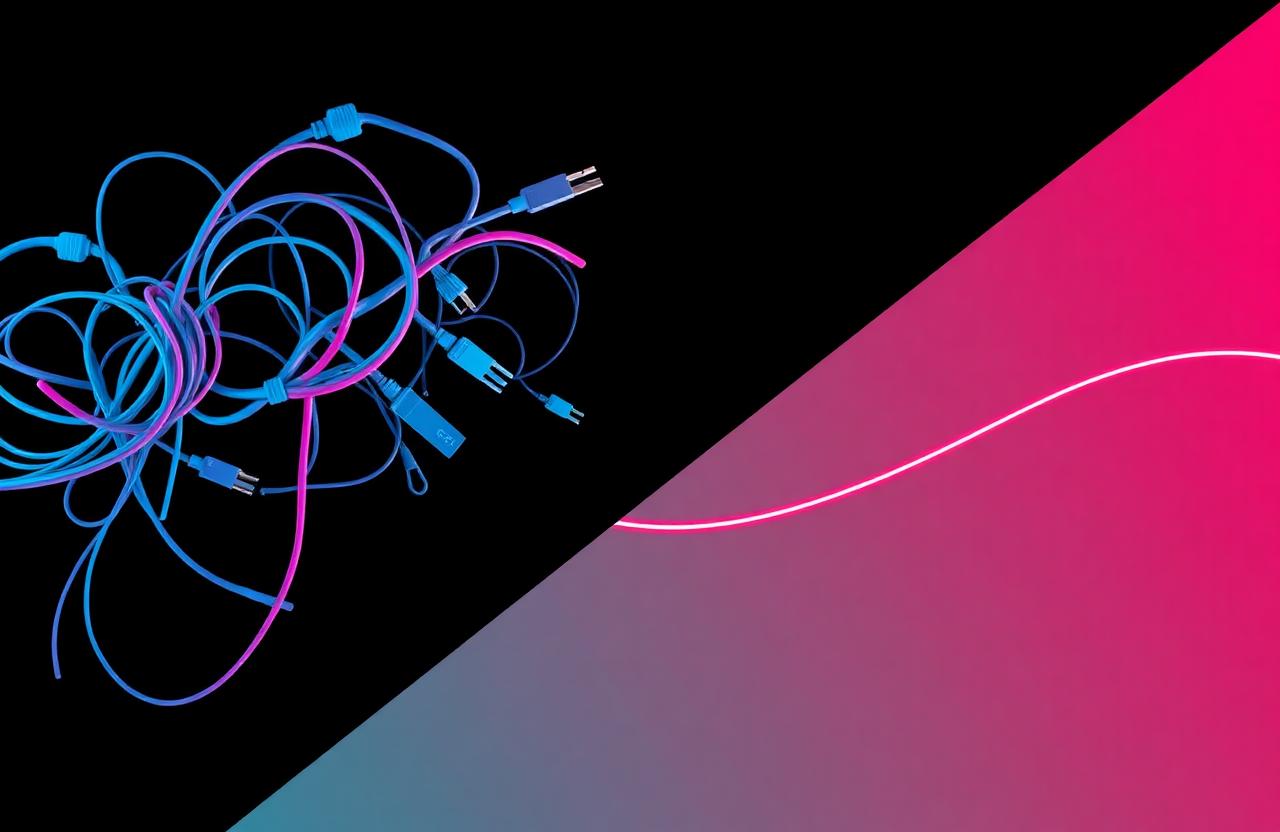 Tangled cables versus a single clean line
